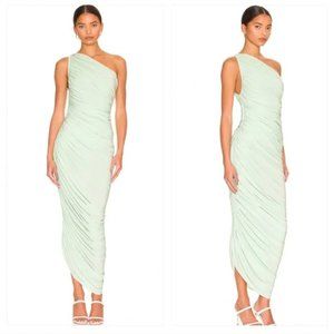 NEW Norma Kamali Seafoam Mint Green Ruched One Shoulder Asymmetric Gown